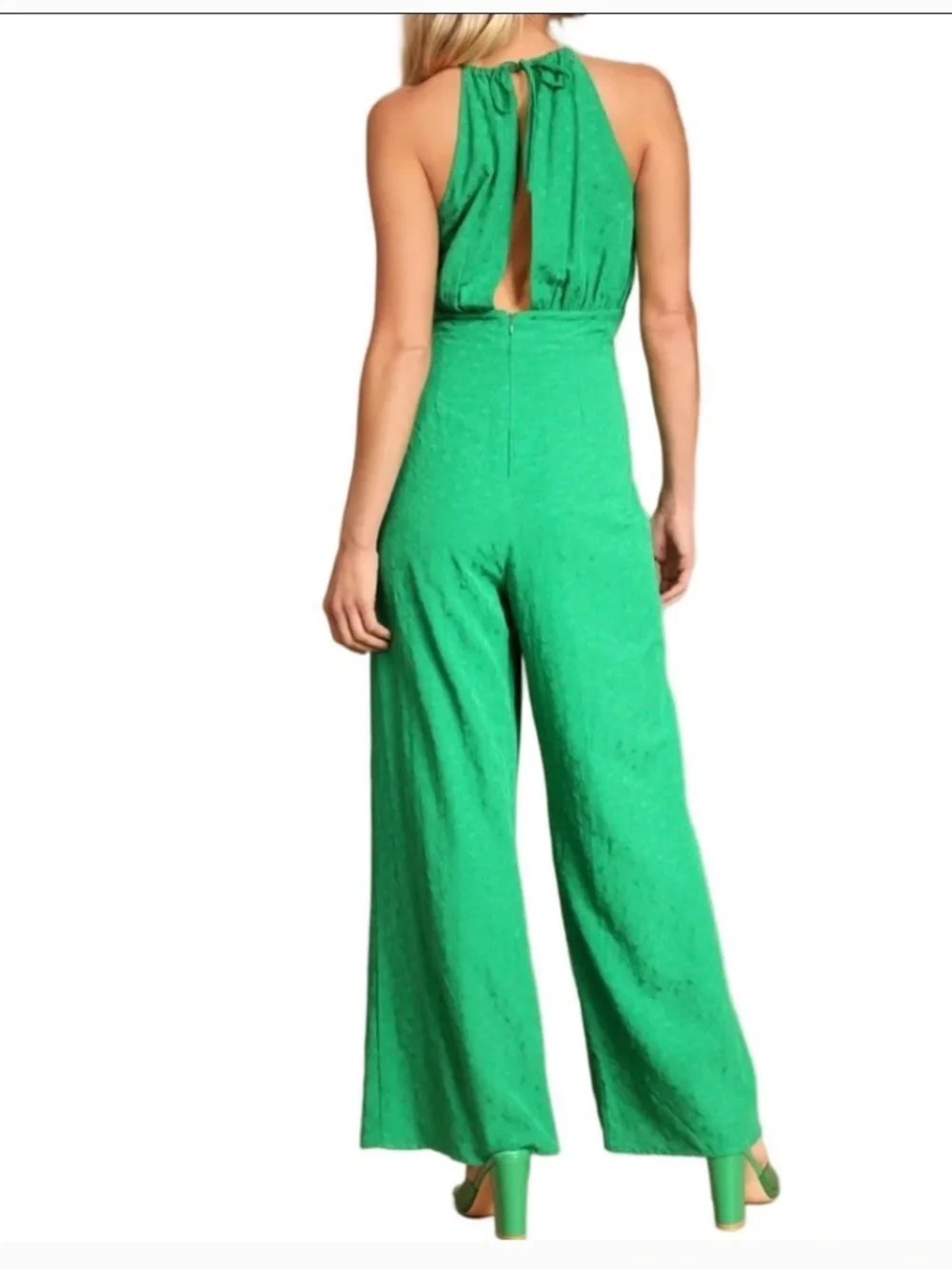 Lulus Green Wide Leg Jumpsuit Womens Small Open Back 27.5 Inseam - Picture 2 of 7